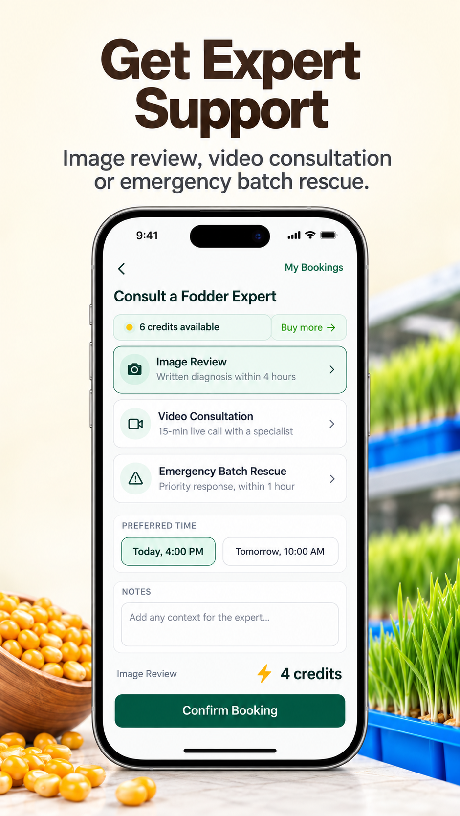 Book expert support screen in FodrPulse